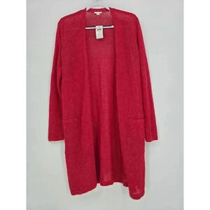 J.Jill Women's Long Open Cardigan Size S Linen Blend Red Lightweight NWT